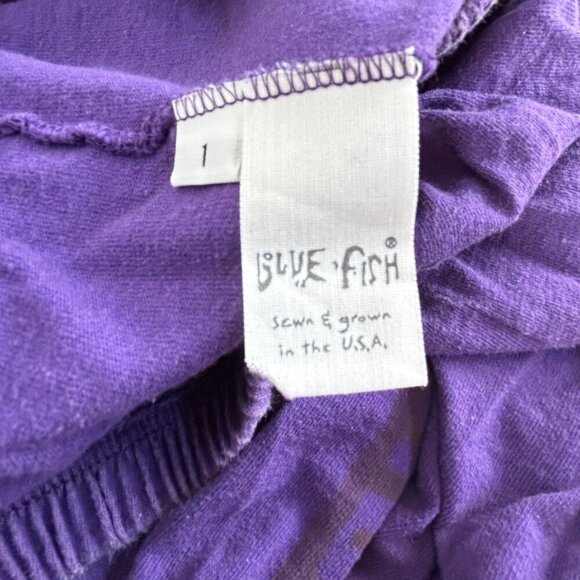 Vintage 90s Blue Fish Maxi Skirt Hand Printed Organic Cotton Size 1 Purple USA - Picture 3 of 9